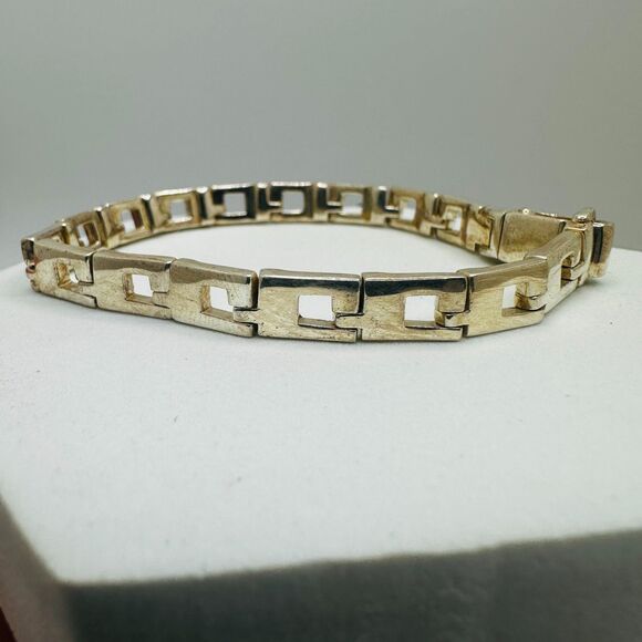 Gucci Silver Geometric Link G Logo Sterling Silver Bracelet Italy 7 inch - Picture 1 of 11